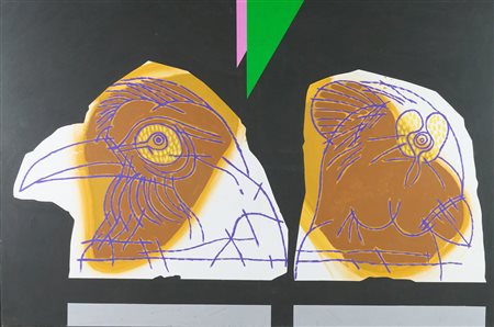 Concetto Pozzati, Sentinelle di pietra incisa, 2000