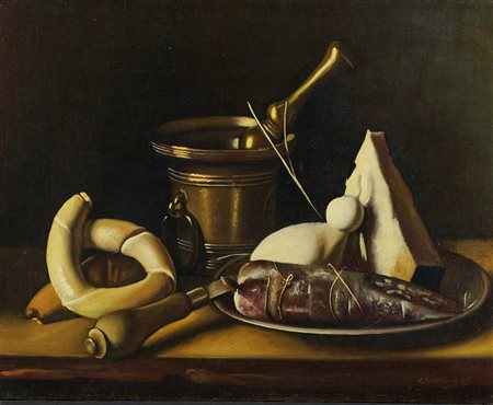 Gregorio Sciltian, Mortaio, pestello e formaggi, 1935