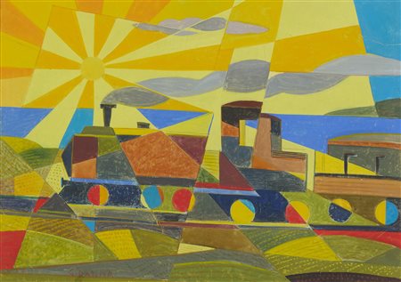 Giulio D'Anna, Scomposizione di treno + paesaggio, 1936/37 ca.