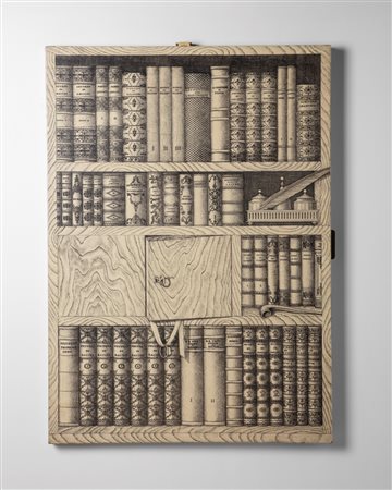 Piero Fornasetti (Milano 10/11/1913 - Milano 09/10/1988)  - Pannello apribile, Libri , 1960 circa
