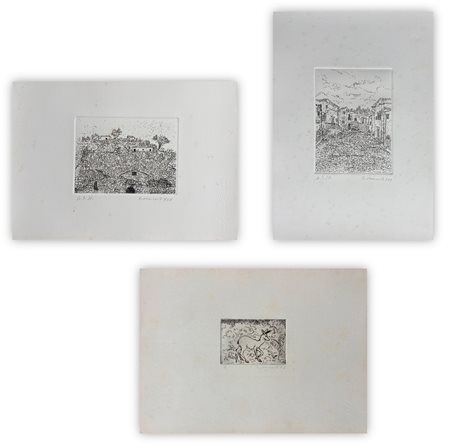 GIOVANNI OMICCIOLI (1901-1975)  Lotto unico composto da 3 acqueforti