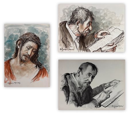ALFONSO GRASSI (1918-2002) - Lotto unico composto da 3 litografie acquerellate