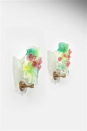 ALFREDO BARBINI<BR>Coppia di lampade da parete con fiori