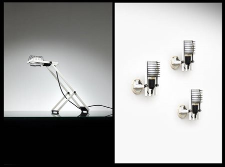 ERNESTO GISMONDI<BR>Set composto da lampada da tavolo e tre da parete  mod. Sinsesi