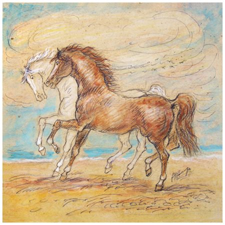 GIOVANFRANCESCO GONZAGA Milano 1921 – 2007 I due corsieri 1992 T.m. su carta...