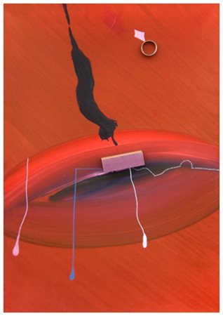 SERGIO DANGELO Milano 1932 La minaccia Olio e applicazione di legno e cartone...