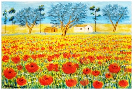 MICHELE CASCELLA Ortona 1892 – Milano 1989 Campo di papaveri Olio su tela 35...