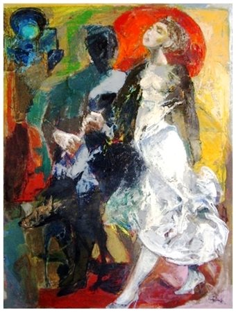 ENNIO CALABRIA Tripoli (Libia) 1937 Storia di una coppia 1990 Olio su tela 80...