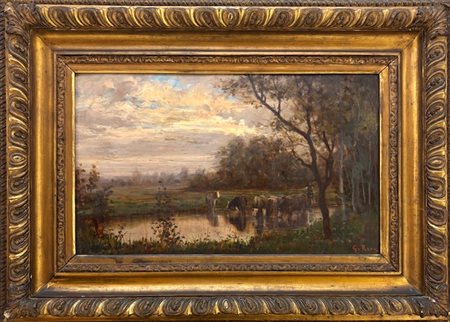 Giovanni Rava Alba (CN) 1874 - Aglie (TO) 1944 Mucche all'abbeveratoio