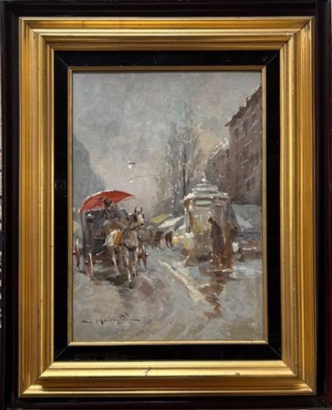 Carlo Moiraghi Binasco (mi) 1880 - Milano 1943 Milano, carrozze sotto la neve