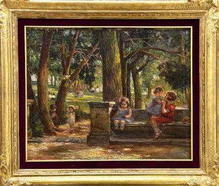Anonimo del XIX/XX secolo Napoli XIX/XX secolo Bambini nel parco 
