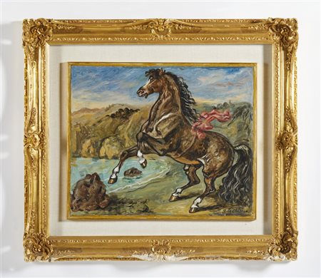 DE CHIRICO GIORGIO (1888 - 1978) - CAVALLO IN RIVA AL MARE, ANNI '50-'60.