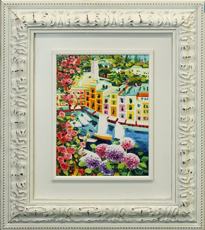 ATHOS FACCINCANI, "Portofino con ortensie", anni 2000