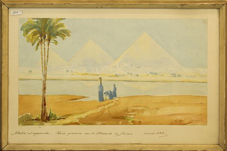 ANONIMO, "Paese Egiziano con le Piramidi di Ghiseh", Cairo, 1933
