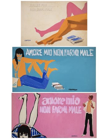 Acerbo Manfredo (1913 - 1989) - Tre bozzetti per il film di Vittorio Sindoni "Amore mio non farmi male" con Walter Chiari, Luciano Salce, Leonora Fani.