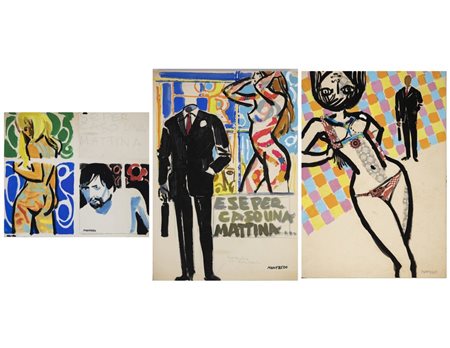 Acerbo Manfredo (1913 - 1989) - Tre bozzetti per il film "E se per caso una mattina..." di Vittorio Sindoni con Pamela Tiffin, Virgio Gazzolo, Toni Miranda.