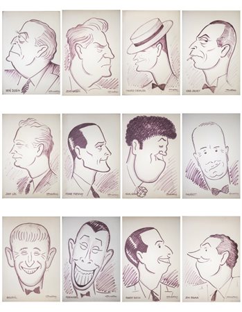 Autore non identificato - Una straordinaria galleria di caricature d'epoca di grandi attori e cantanti francesi.