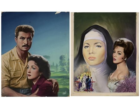 Fiorenzi Franco - Due bozzetti manifesti per "L'amante di Lady Chatterley" di Marc Allegret e "Il mio amore è scritto nel vento" di Louis Cesar Amadori.