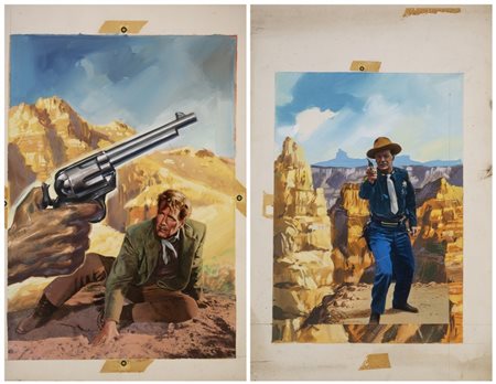 Fiorenzi Franco - Due bozzetti cinematografici western per Edge of Eternity di Don Siegel e Gun of Fury di Raoul Walsh del 1960.