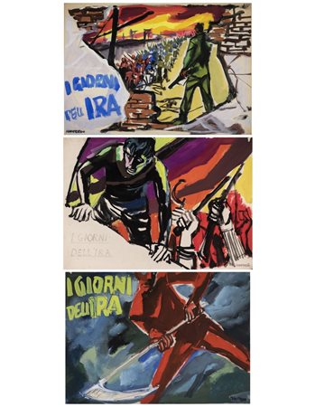 Acerbo Manfredo (1913 - 1989) - Tre bozzetti originali per il Film western di Tonino Valeri "I giorni dell'Ira" con Giuliano Gemma e Lee Van Cleef.