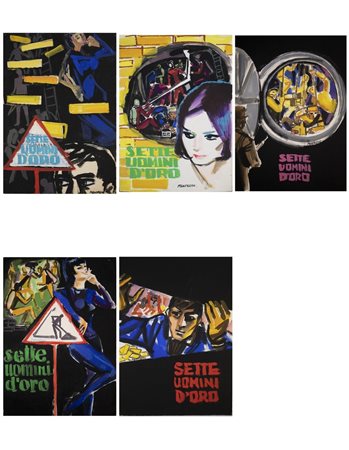 Acerbo Manfredo (1913 - 1989) - 5 Bozzetti originali per il Film di azione e poliziesco "7 Uomini d'oro" di Marco Vicario con Rossana Podestà, Philippe Leroy, Gastone Moschin.