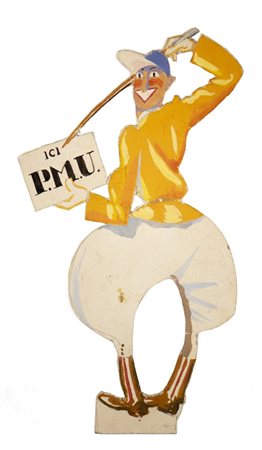 Autore sconosciuto - Sagoma pubblicitaria d'epoca sulle scommesse delle corse per cavalli: Pari Mutuel Urbain.