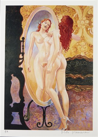 MANARA MILO (n. 1945) - Ragazza allo specchio.