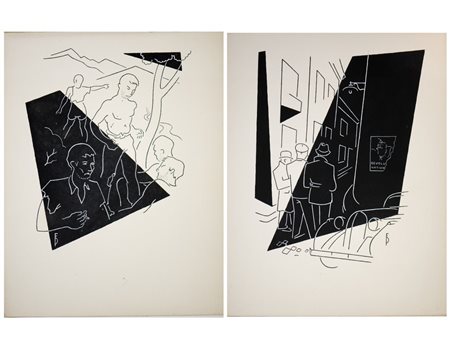 Pasquier Francis (1901 - 1969) - Due illustrazioni per il romanzo Joseph Kessel : L'armèe des ombres/L'armata degli eroi.