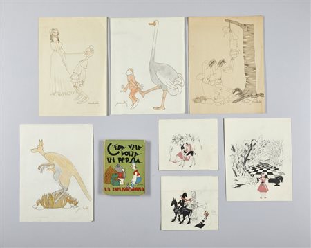 SINIBALDI - Lotto composto da 7 illustrazioni, disegno Sinibaldi + libro .