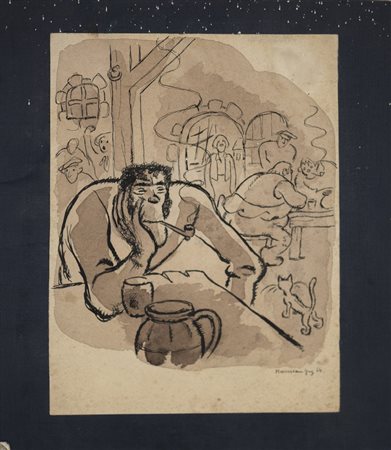 AUTORE NON IDENTIFICATO - Tavola satirica raffigurante una scena da osteria.