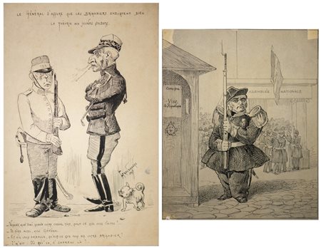 Autore non identificato - DUE CARICATURE D'EPOCA DI ADOLPHE THIERS E ALTRI GENERALI FRANCESI.