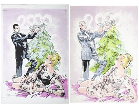 Paludetti Franco (1924 - 2008) - Diabolik e Eva Kant festeggiano il 2000.