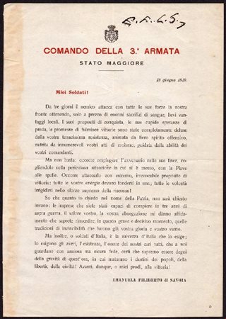  
Comando 3 ARMATA firmato E.F.di Savoia 
 cm.20x28