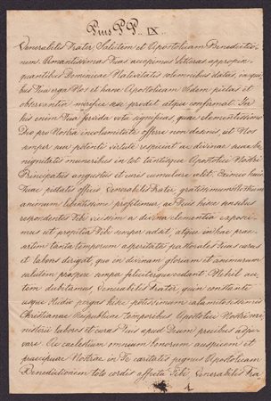  
Papa PIO IX , lettera autografa (Giovanni Mastai-Ferretti; Senigallia, 13 maggio 1792 – Roma, 7 febbraio 1878) 1868
 23x32