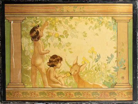  
Illustrazione Liberty litografata su metallo 
 