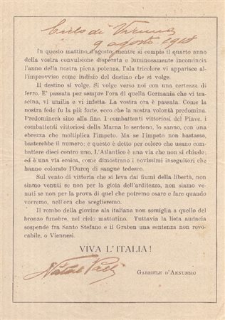  
Dannunziana - Volo su Vienna, volantino - Natale Palli  1918
 cm.17x23,5