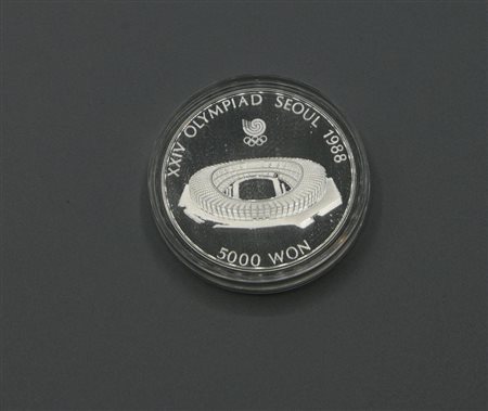 MONETA DA 5000 WON, COMMEMORATIVA DELLE OLIMPIADI DI SEUL, ARGENTO 925/1000,...