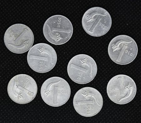 LOTTO DI 10 MONETE REPUBBLICA ITALIANA da 1 lira 1958