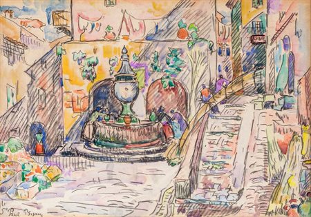 Paul Signac (Parigi 11/11/1863 - Parigi 15/8/1935) La Place de la Fontaine à...