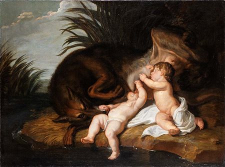 Pittore romano del XVII secolo () Romolo e Remo allattati dalla Lupa olio su...