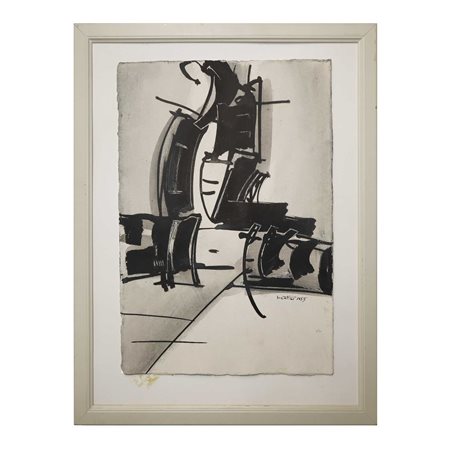 Gianni Bertini (Pisa 1922 - Caen  2010)  - Astratto nei toni del grigio e nero, 1955