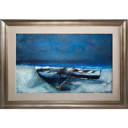 Renzo Vespignani (Italian 1924 - 2001)  - Marina con barche, 1963