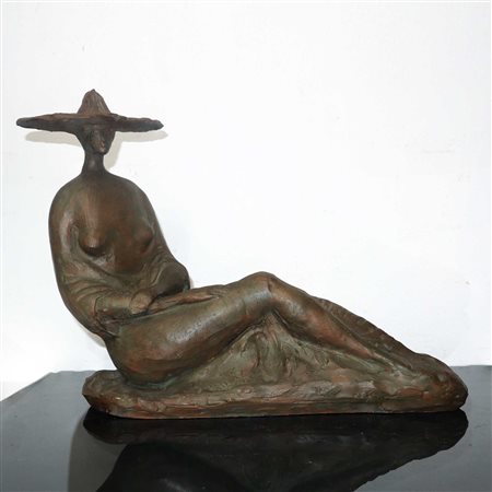Cesare D'Angelo (Catania 1940 - 2006)  - Donna sdraiata con cappello