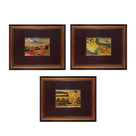 Salvatore Fiume (Comiso 1915 - Milano 1997)  - Trittico di Litografie di viaggio con mezzi di trasporto