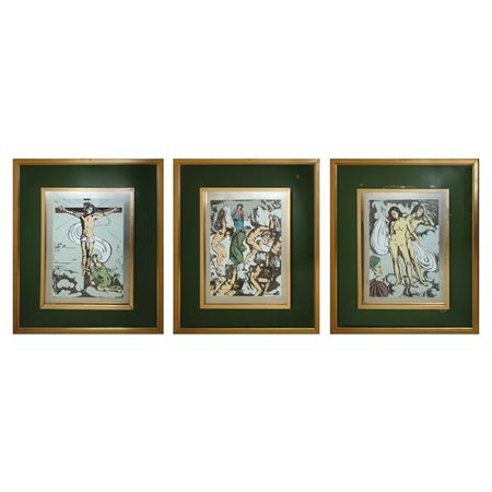 Gregorio Sciltian (Rostov  1900 - Roma  1985)  - Paradiso, Purgatorio, Inferno, tre serigrafie su lastra in argento, 1978