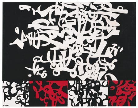 Carla Accardi 1924-2014 LABIRINTO CON SETTORI (BIANCONEROROSSO) firmato;...