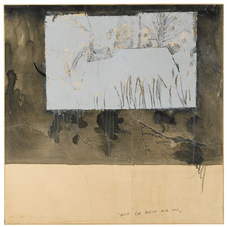 Mario Schifano 1934 - 1998 PETIT EN PLEIN AIR GRIS intitolato carboncino,...