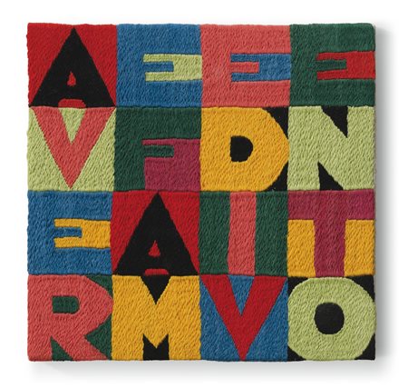 Alighiero Boetti 1940 - 1994 AVERE FAME DI VENTO firmato sul risvolto arazzo...