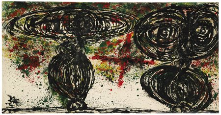 Enrico Baj 1924 - 2003 L'ETÀ DELL'ATOMO firmato olio, sabbia e smalto su tela...