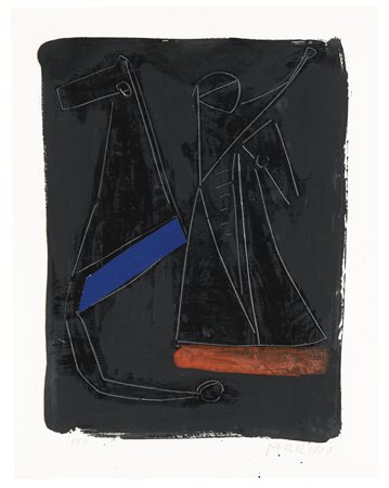 Marino Marini 1901 - 1980 CAVALLI E CAVALIERE firmato e datato 1959 olio e...